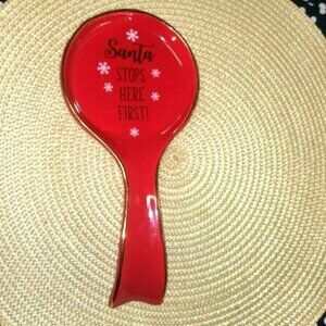 Christmas Spoon Rest Red Gold Ceramic "Santa stops here first" Sheffield Home